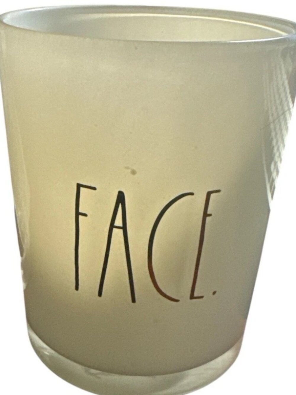 Rae Dunn Face Makeup Brush Cup Organizer White Glass Gold Letters